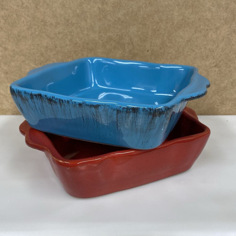 2 De Silva Baking Casserole Square Dishes Blue & Red 6x6 Italy